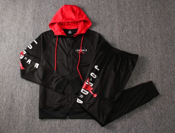 Conjunto Jordan Preto e Vermelho Com Capuz