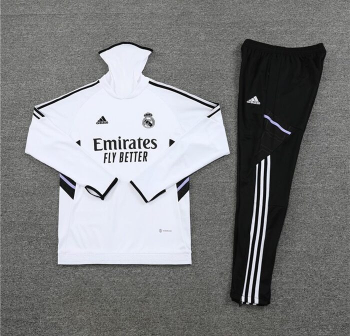 Conjunto do Real Madrid Branco /  Gola alta + encaixe de dedos
